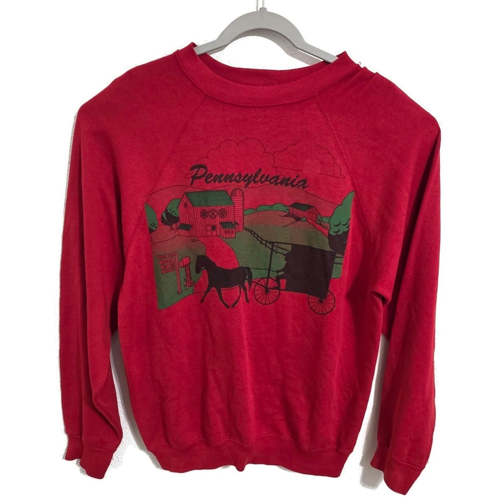 American Vintage Tultex Pennsylvania Sweatshirt Large Red Amish Buggy Graphic